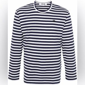 Comme Des Garcons Play Navy & White Striped Long Sleeve Shirt Size XL